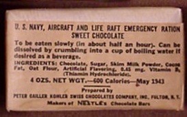 U. S. NAVY, AIRCRAFT AND LIFE RAFT EMERGENCY RATION SWEET CHOCOLATE